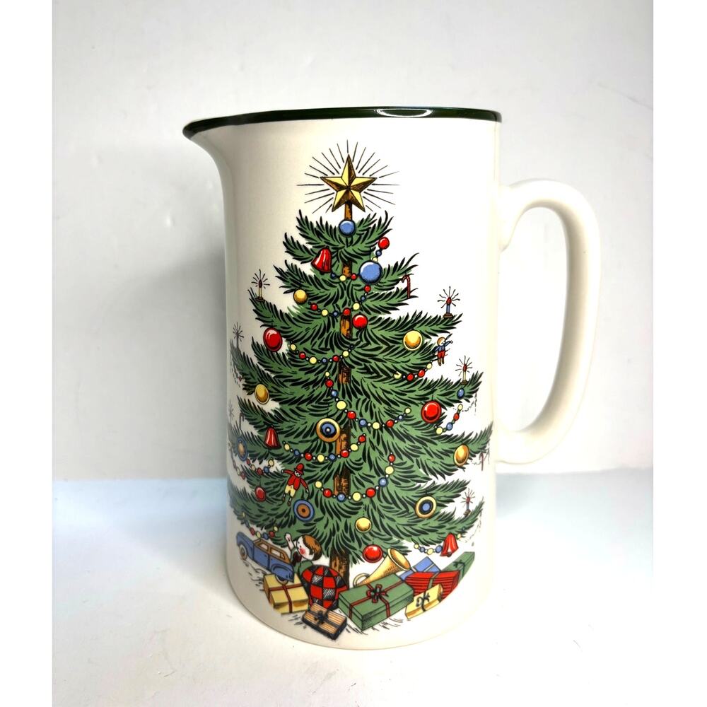 Vintage Cuthbertson Original Christmas Tree Ceramic 40 Oz Pitcher Green Band
